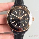 Swiss Replica Omega Planet Ocean GMT Black Ceramic & Rose Gold Watch